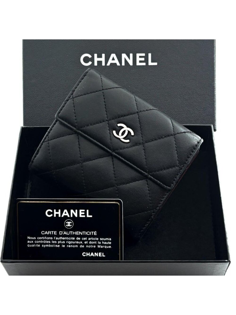 Chanel Wallet Quilted Lambskin Snap Closure Bifold